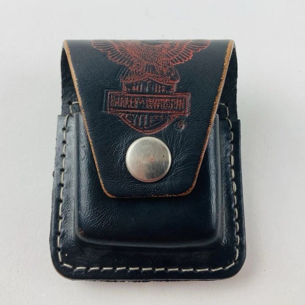 Harley Davidson Motor Cycles Vintage Leather Lighter Zippo Holder Case USA Brown